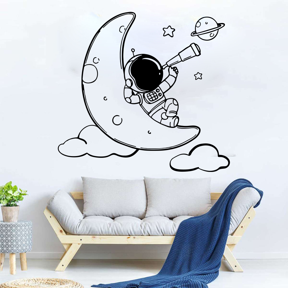 Baby Nursery Vinyl Wall Stickers - Autocollant mural d'astronaute sur la lune,