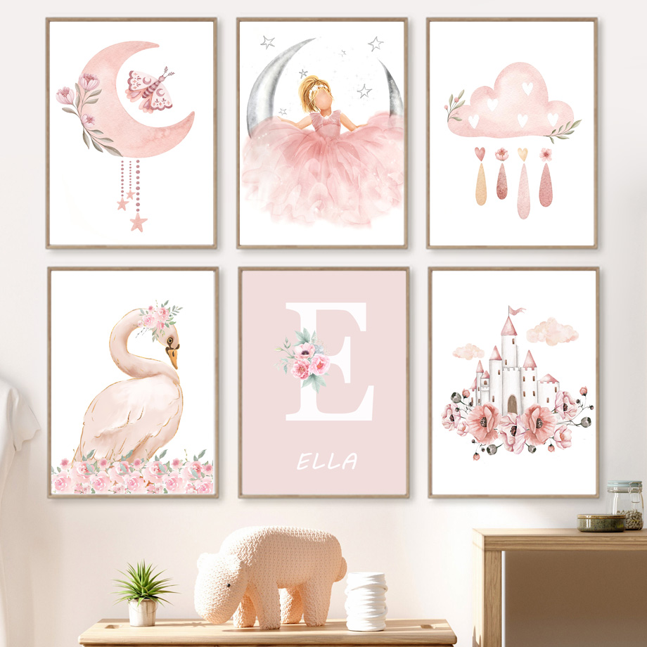 Baby Nursery Pictures - Toile murale d'ange rose pour fille,
