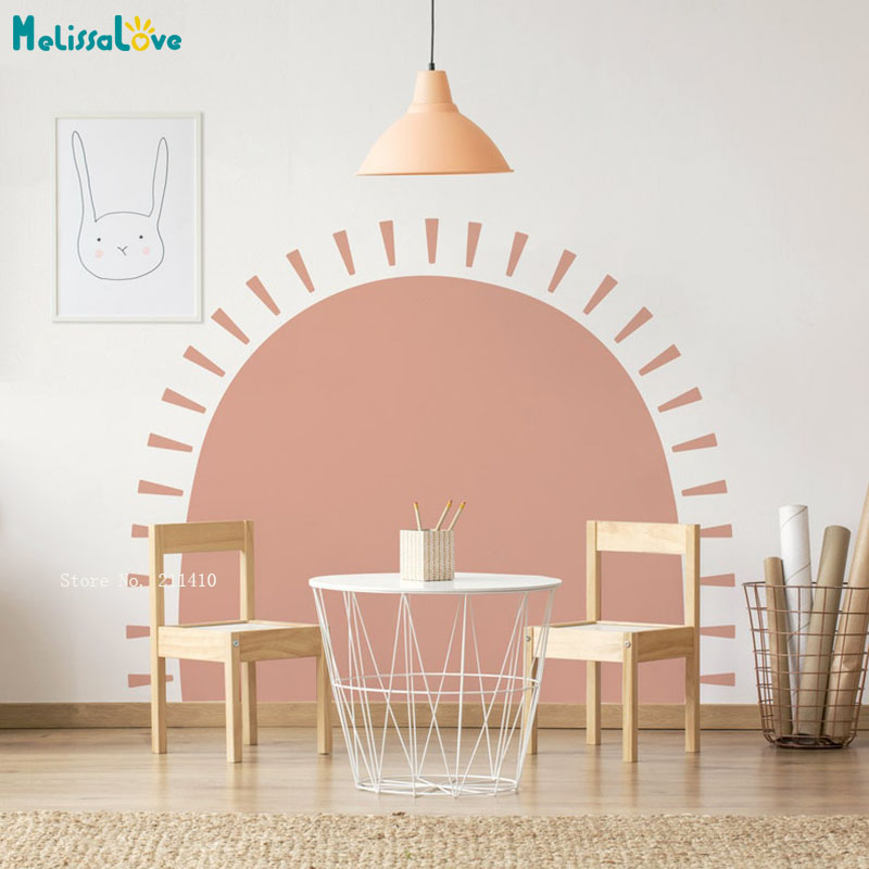 Baby Nursery Bed - Décalcomanies murales Boho demi-soleil, décor abstrait