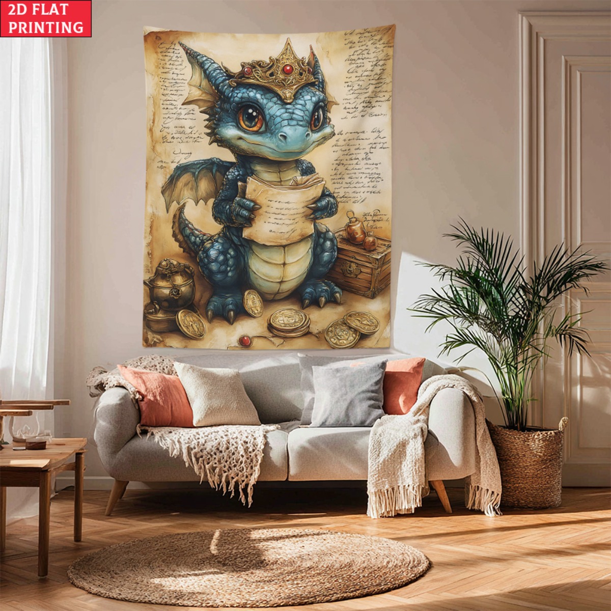 Baby Nursery Hanging Decor - Dragon bébé couronne trésor fantaisie tapisserie