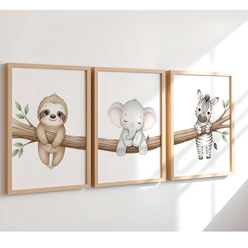 Baby Nursery Images - Affiche murale d'animaux mignons, paresseux, éléphant