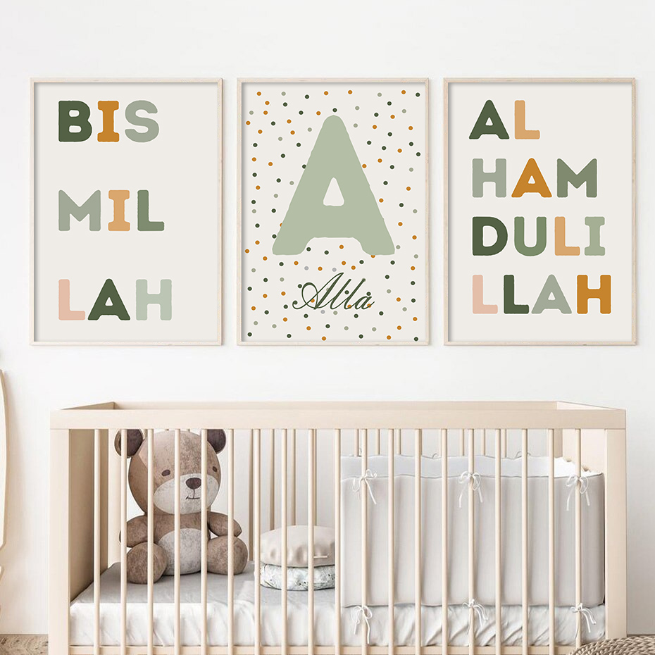 Baby Nursery Green - Affiche de lettres à points verts