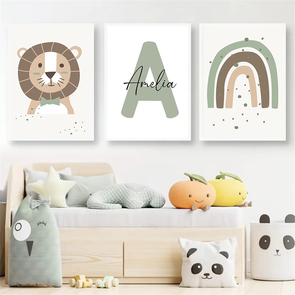 Baby Nursery Green - Impression sur toile Lion, affiche murale