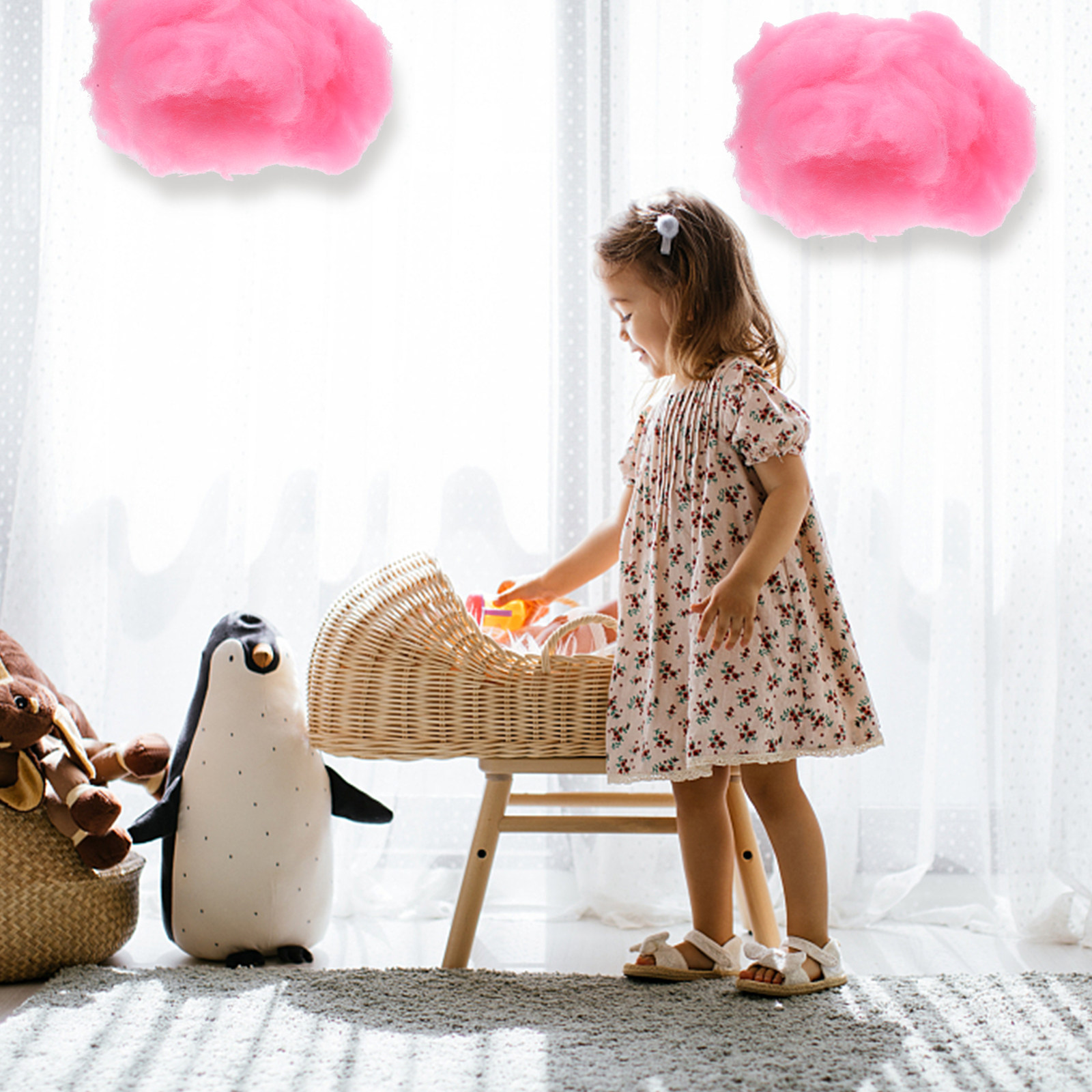 Baby Nursery Hanging Decor - 4 décorations nuages suspendus en coton,