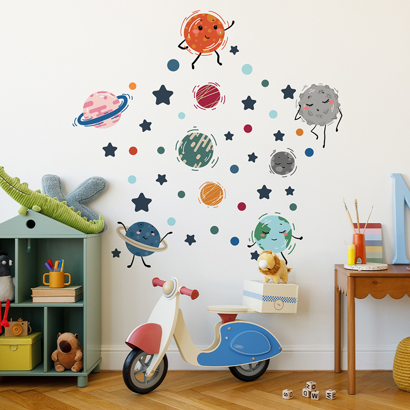Baby Nursery Vinyl Wall Stickers - Dessin animé système solaire planète autocollant