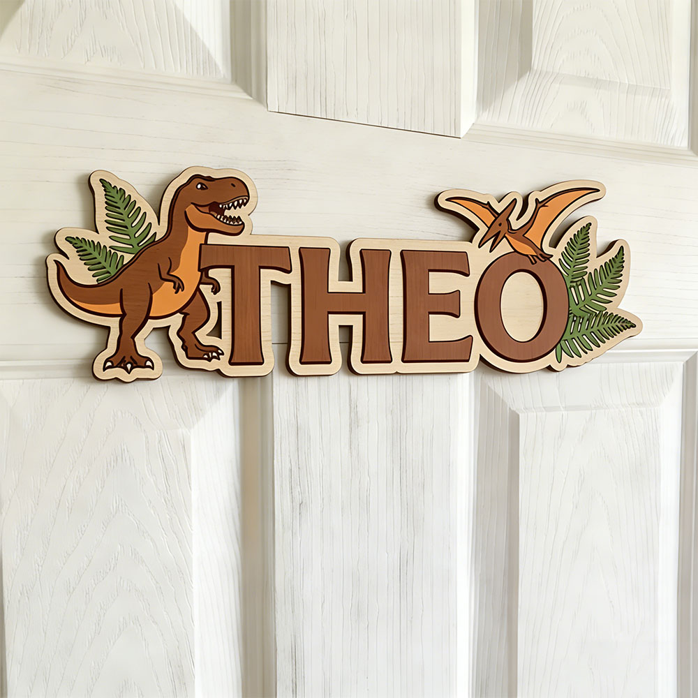 Baby Nursery Name - Panneau personnalisé avec nom de dinosaure