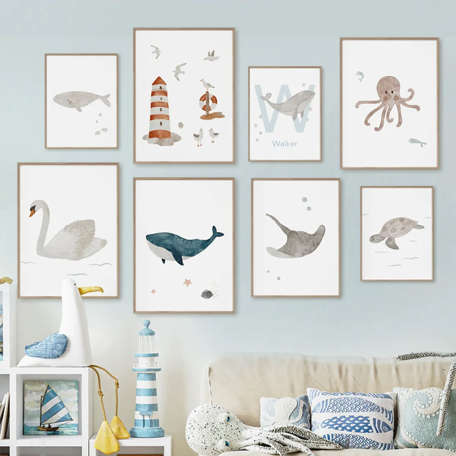 Baby Name Wall Art - Tableau mural sur toile avec animaux