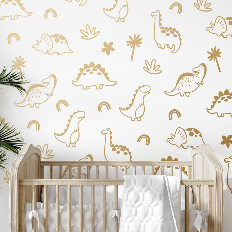 Baby Nursery Vinyl Wall Stickers - Autocollant Mural Géométrique Dinosaure Arbre Arc-en-Ciel,