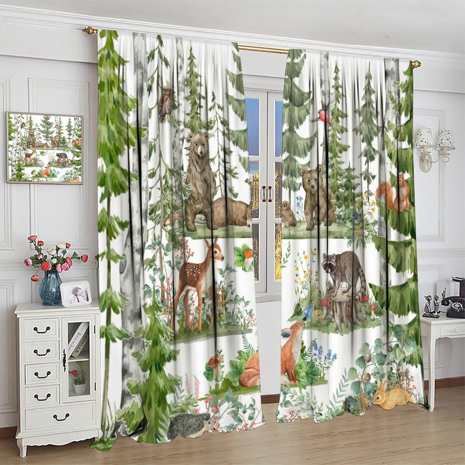 Baby Nursery Green - Rideaux d'animaux de la forêt pour