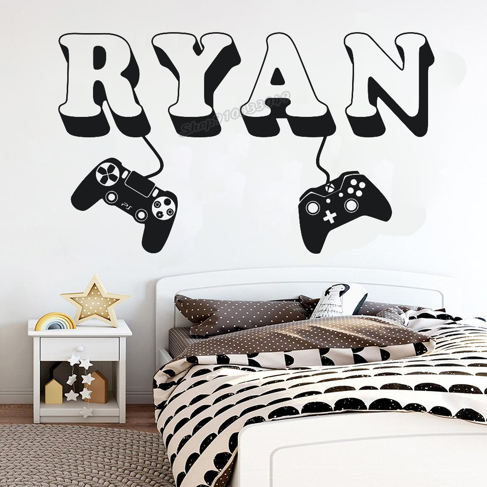 Baby Name Wall Art - Autocollant mural Gamer nom personnalisé contrôleur