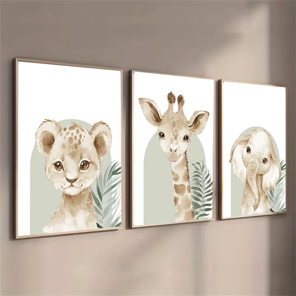 Baby Nursery Green - Impression sur toile d'animaux mignons, affiche