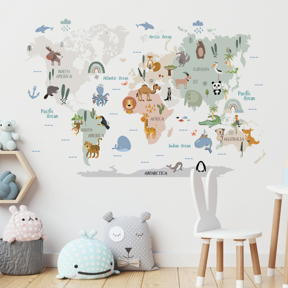 Baby Nursery Vinyl Wall Stickers - Autocollants muraux de carte du monde