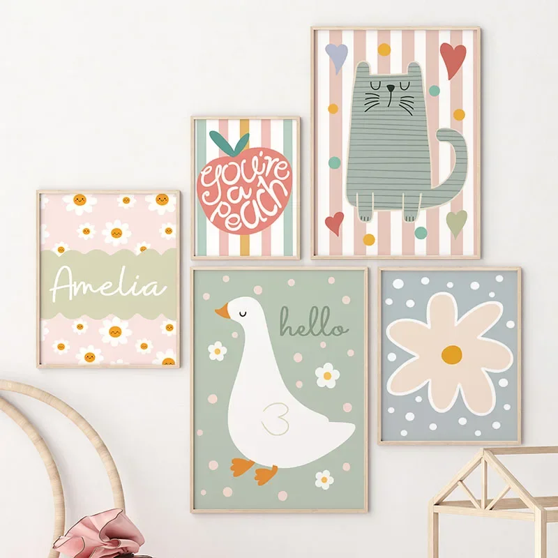 Dessin animé chat canard oisea - Baby Name Wall Art avis et prix