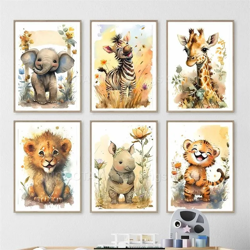 Aquarelle Lion girafe tigre él - Baby Nursery Pictures avis et prix