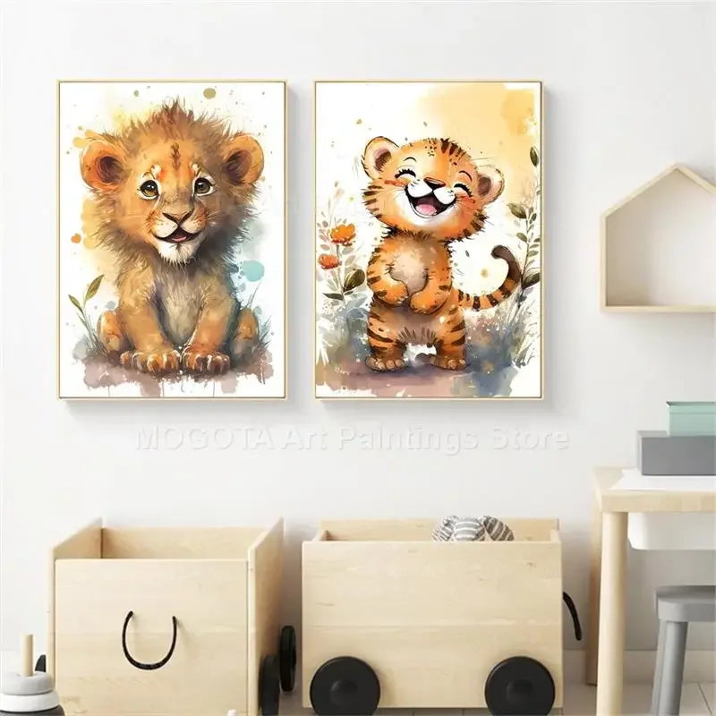 Aquarelle Lion girafe tigre él - Baby Nursery Pictures avis et prix