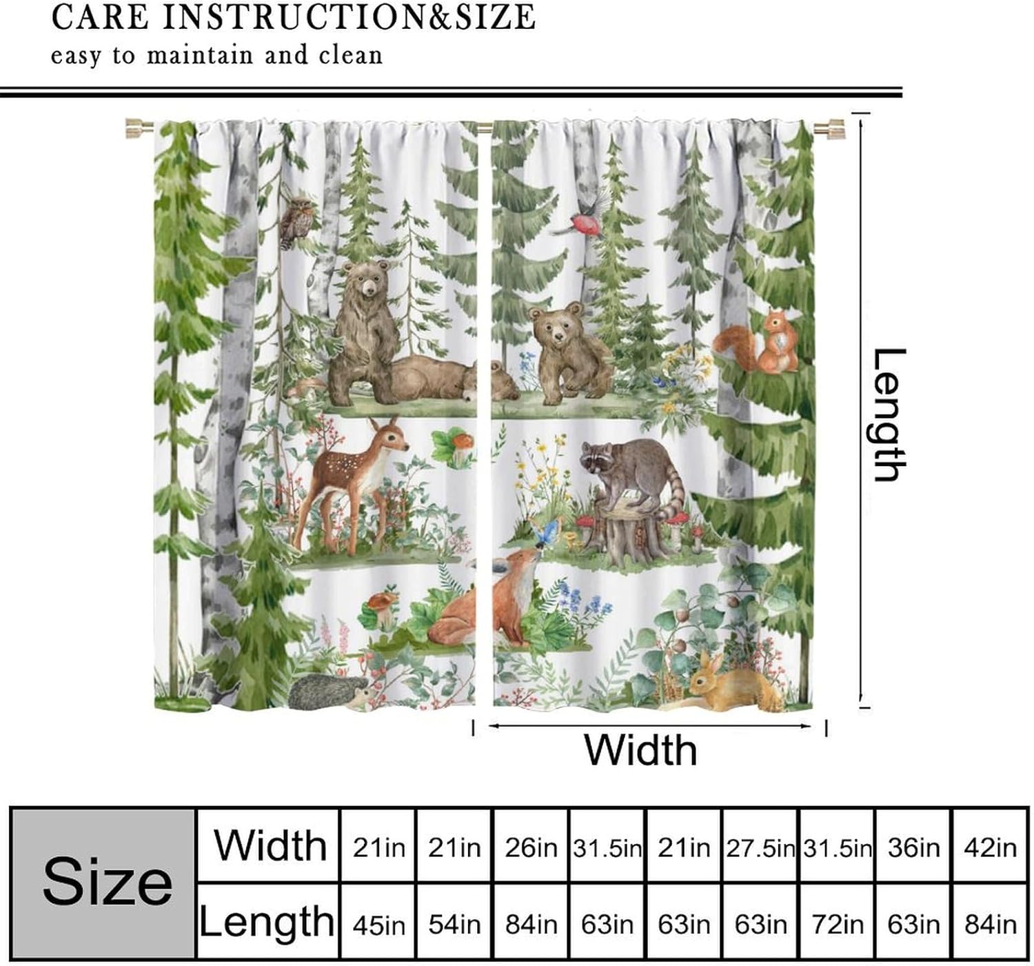 Rideaux d'animaux de la forêt  - Baby Nursery Green avis et prix